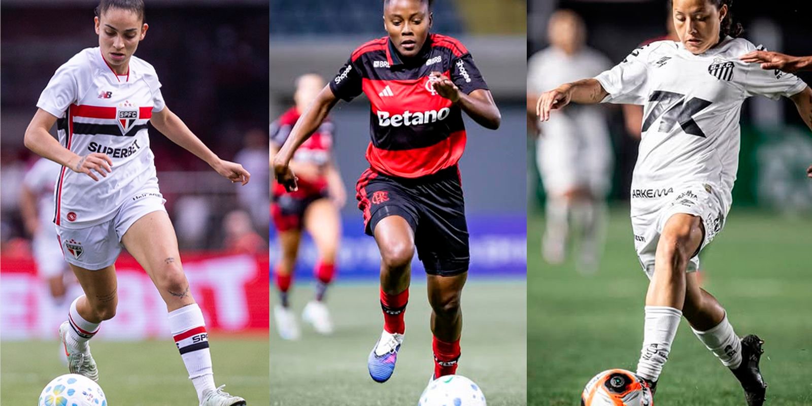 Montagem divulgada pela EBC com Isa, Kaylane e Evelin Bonifácio em campo